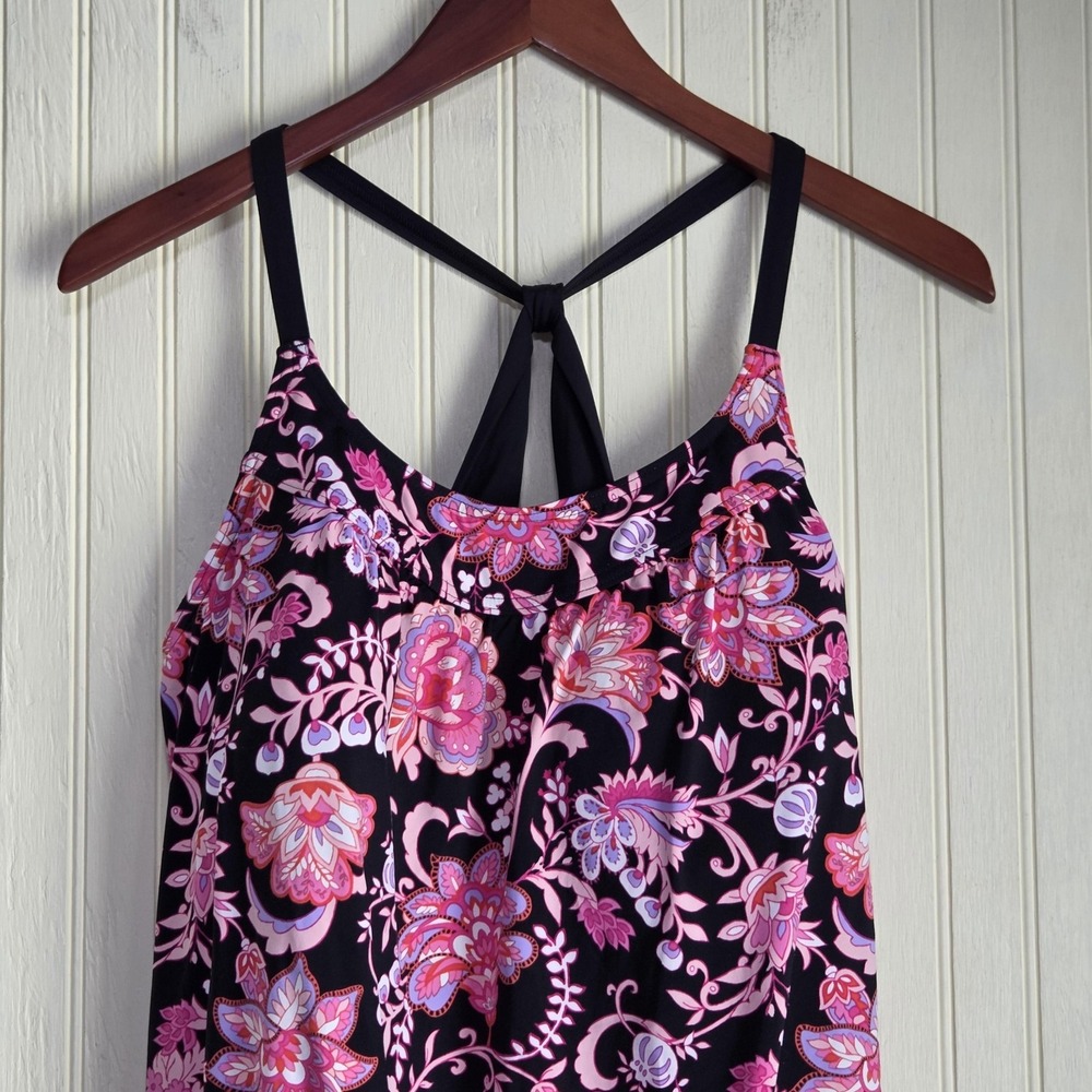 Lands' End Tankini Swim Top Womens Medium Pink Floral Print Racerback Lined